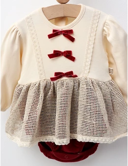 Body stil rochita, cu bentita, Rebecca, crem-visiniu