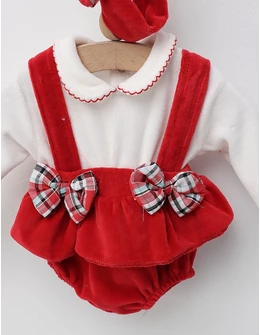 Body stil rochita, din catifea, cu bentita, alb-rosu