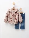 Compleu 3 piese cu blugi, Love, cu bej picture - 1