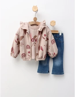 Compleu 3 piese cu blugi, Love, cu bej