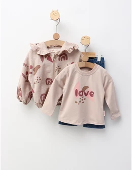 Compleu 3 piese cu blugi, Love, cu bej