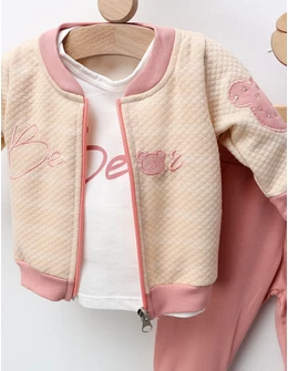 Compleu Bear Star, crem-roz