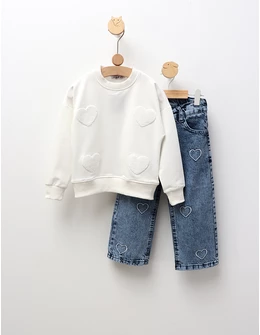 Compleu Bluza+Blug, For Hearts, alb