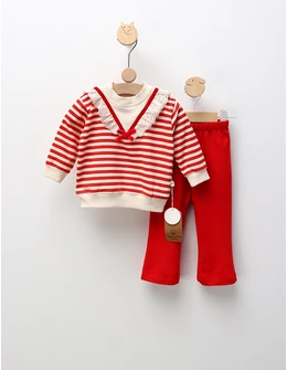 Compleu cu broderie Freya, model cu rosu