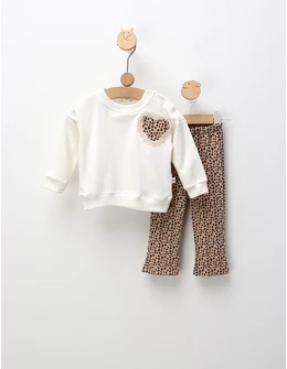 Compleu cu print leopard Sophia, alb-bej