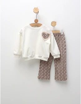 Compleu cu print leopard Sophia, alb-corai