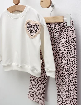 Compleu cu print leopard Sophia, alb-roz