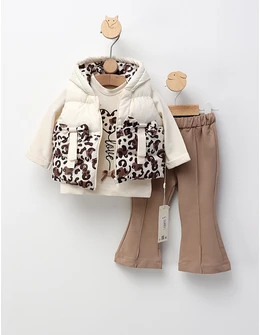 Compleu cu vesta PREMIUM, Leopard, crem-bej