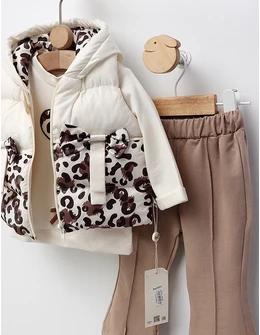 Compleu cu vesta PREMIUM, Leopard, crem-bej