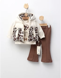 Compleu cu vesta PREMIUM, Leopard, crem-maro