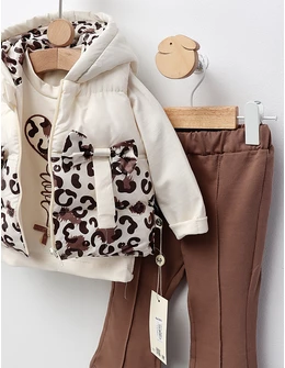 Compleu cu vesta PREMIUM, Leopard, crem-maro
