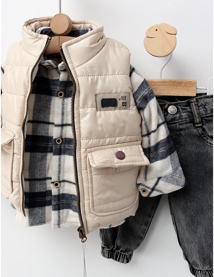 Compleu cu vesta, Tactic Boy, crem-albastru picture - 2