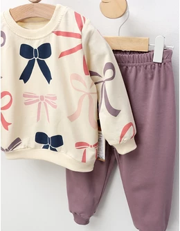 Compleu imprimat cu fundite, crem-mov