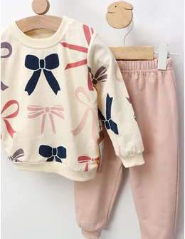 Compleu imprimat cu fundite, crem-roz