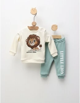 Compleu Little Lion, ecru-verde