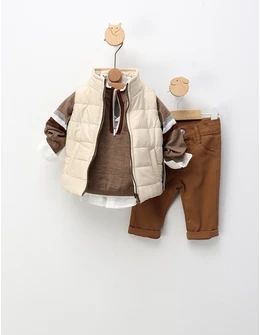 Compleu premium, 4 piese, crem-bej-maro