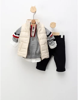 Compleu premium, 4 piese, crem-gri-bleumarin