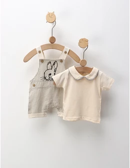 Compleu Salopeta+Tricou, Iepurasul, crem