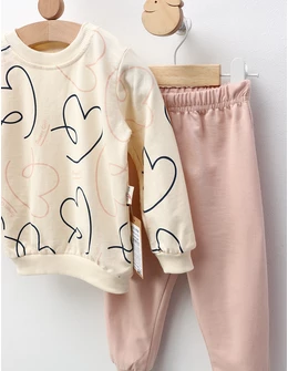 Compleu Sweet Girl, crem-corai