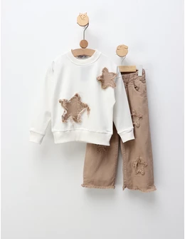 Compleu Two Stars, model alb-bej