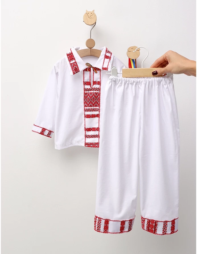 Costum popular baieti 3 piese rosu M1 picture - 5