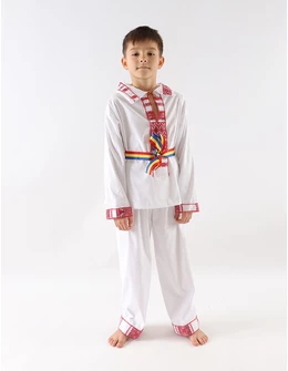 Costum popular baieti 3 piese rosu M1