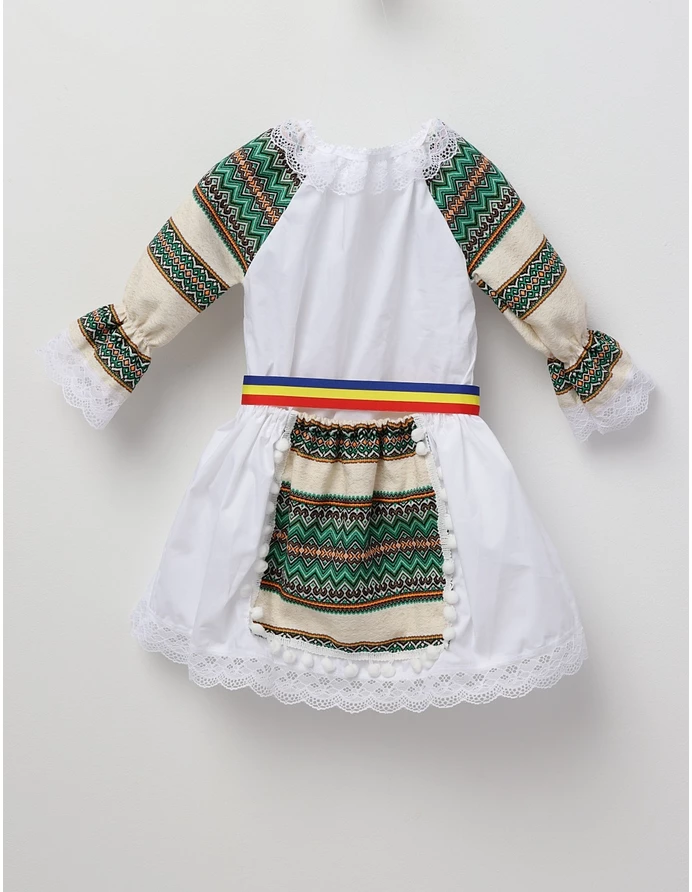 Costum popular fetite Otilia verde-crem picture - 5