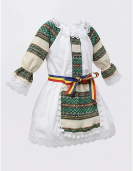 Costum popular fetite Otilia verde-crem