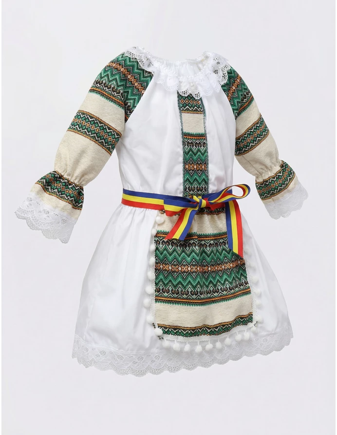 Costum popular fetite Otilia verde-crem picture - 2