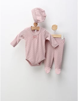 Costumas 3 piese, Anielle Hearts, roz-prafuit 62 (0-3 luni)