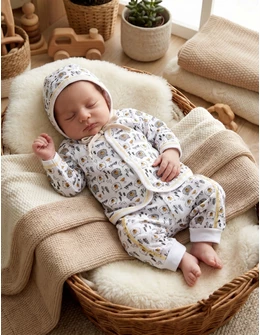 Costumas 3 piese, bebelusi Wild Bear, alb-galben