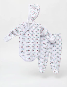 Costumas 3 piese, buline multicolor cu verde`