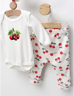Costumas 3 piese Cirese, cu rosu