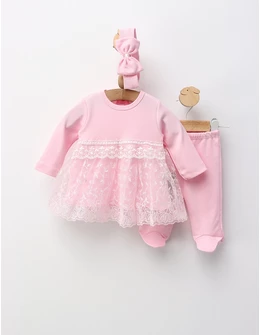 Costumas 3 piese cu rochita, model roz