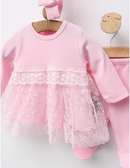 Costumas 3 piese cu rochita, model roz