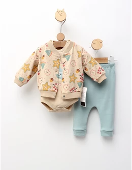 Costumas 3 piese, Fruit Tropical, bej-verde