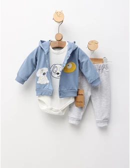 Costumas 3 piese Hy Little Puppy, albastru
