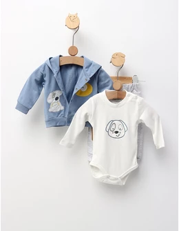 Costumas 3 piese Hy Little Puppy, albastru