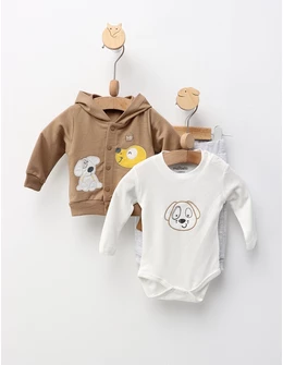 Costumas 3 piese Hy Little Puppy, bej