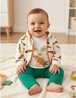 Costumas 3 piese Morcovi alb-verde