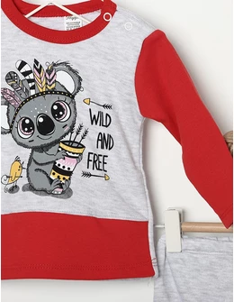 Costumas 3 piese WILD AND FREE gri-rosu 2