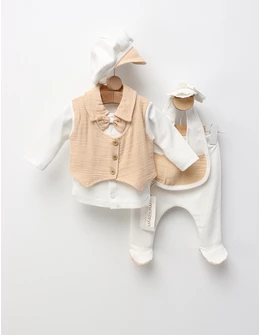 Costumas 5 piese, Alfred, alb-bej 56 (0-1 luni)