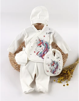 Costumas 5 piese, Happy Unicorn, alb