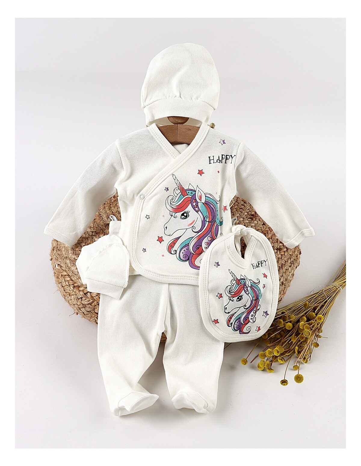 Costumas 5 piese, Happy Unicorn, alb