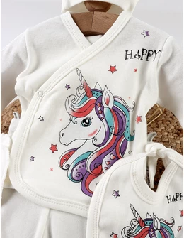 Costumas 5 piese, Happy Unicorn, alb