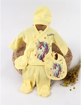 Costumas 5 piese, Happy Unicorn, galben