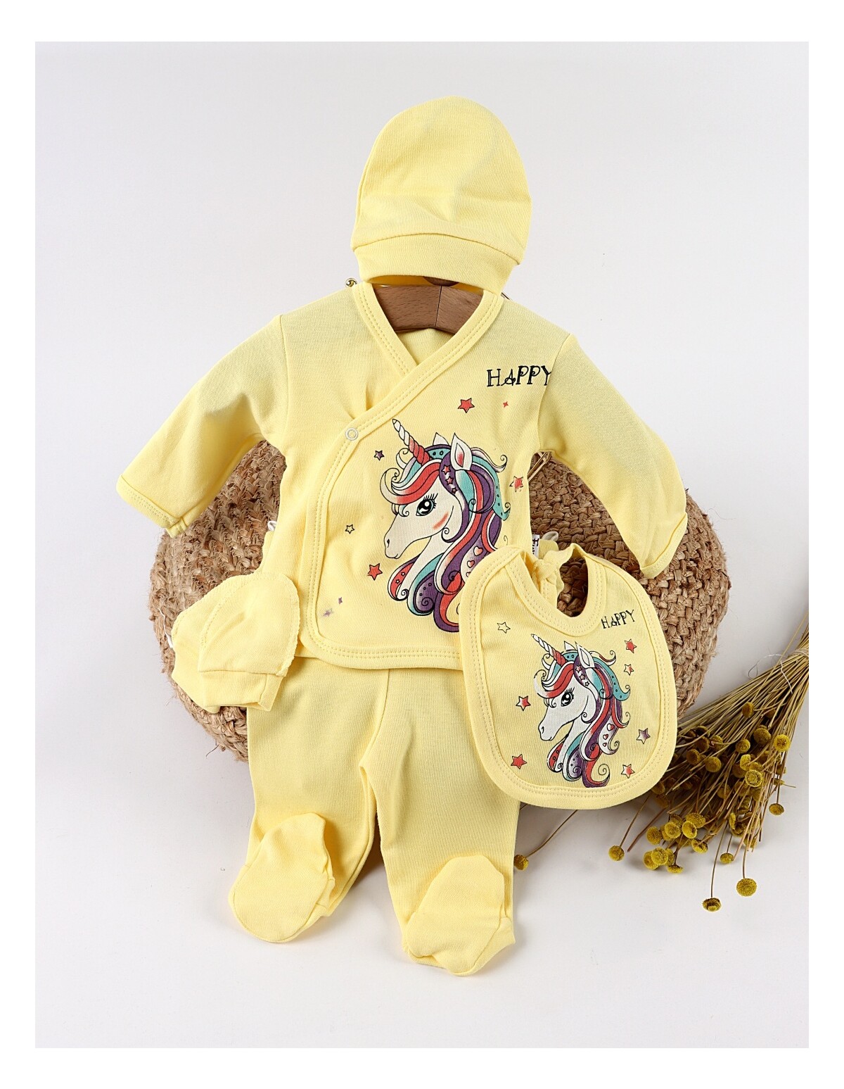 Costumas 5 piese, Happy Unicorn, galben