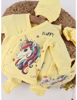 Costumas 5 piese, Happy Unicorn, galben