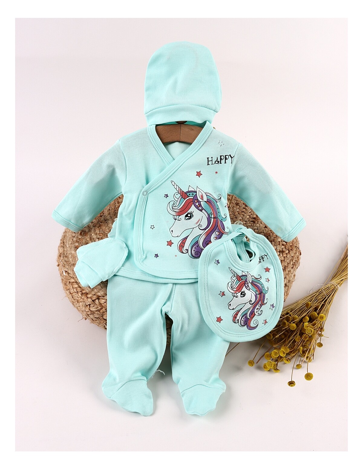 Costumas 5 piese, Happy Unicorn, verde