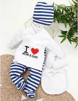 Costumas 5 piese I Love Mom&Dad alb-albastru 1